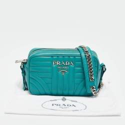 Pre Owned Prada Green Leather Diagramme Camera Shoulder Bag