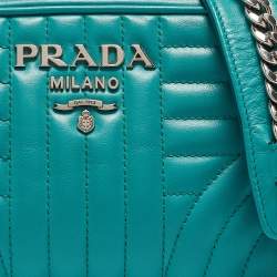 Pre Owned Prada Green Leather Diagramme Camera Shoulder Bag