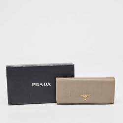 Prada Grey Saffiano Leather Flap Continental Wallet