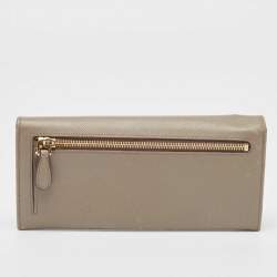 Prada Grey Saffiano Leather Flap Continental Wallet