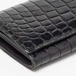 Prada Black Crocodile Flap Continental Wallet