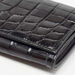 Prada Black Crocodile Flap Continental Wallet