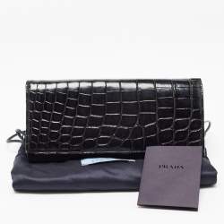 Prada Black Crocodile Flap Continental Wallet