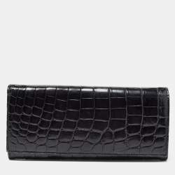 Prada Black Crocodile Flap Continental Wallet
