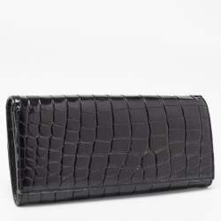 Prada Black Crocodile Flap Continental Wallet