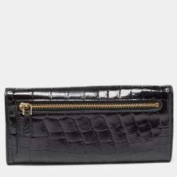 Prada Black Crocodile Flap Continental Wallet