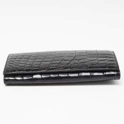 Prada Black Crocodile Flap Continental Wallet