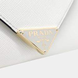 Pre Owned Prada White Saffiano Leather Chain Clutch Bag