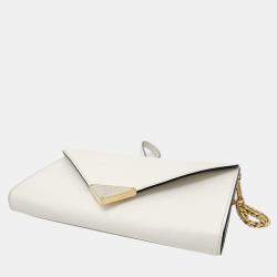Pre Owned Prada White Saffiano Leather Chain Clutch Bag