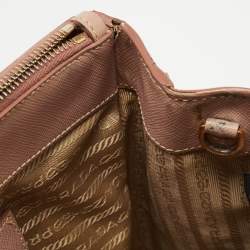 Pre Owned Prada Light Pink Saffiano Lux Leather Small Double Zip Tote