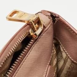 Pre Owned Prada Light Pink Saffiano Lux Leather Small Double Zip Tote
