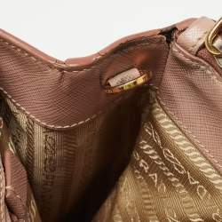 Pre Owned Prada Light Pink Saffiano Lux Leather Small Double Zip Tote