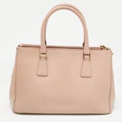 Pre Owned Prada Light Pink Saffiano Lux Leather Small Double Zip Tote