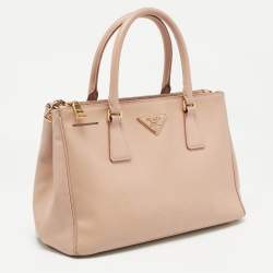 Pre Owned Prada Light Pink Saffiano Lux Leather Small Double Zip Tote