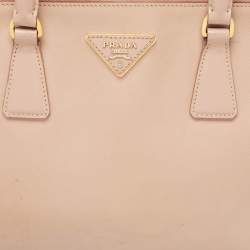 Pre Owned Prada Light Pink Saffiano Lux Leather Small Double Zip Tote