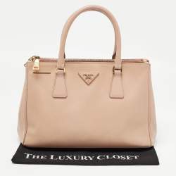 Pre Owned Prada Light Pink Saffiano Lux Leather Small Double Zip Tote