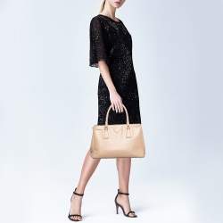 Pre Owned Prada Light Pink Saffiano Lux Leather Small Double Zip Tote