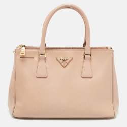 Pre Owned Prada Light Pink Saffiano Lux Leather Small Double Zip Tote