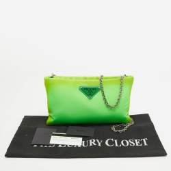 Prada Green Tessuto Nylon Logo Chain Clutch