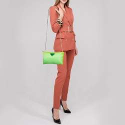 Prada Green Tessuto Nylon Logo Chain Clutch