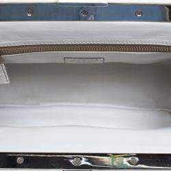 Pre Owned Prada Beige/Off White Raffia and Ostrich Leather Frame Satchel