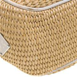 Pre Owned Prada Beige/Off White Raffia and Ostrich Leather Frame Satchel
