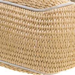 Pre Owned Prada Beige/Off White Raffia and Ostrich Leather Frame Satchel