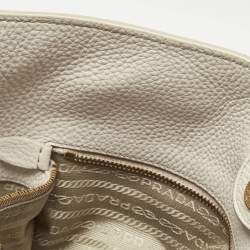 Pre Owned Prada White Vitello Daino Leather Side Zip Tote