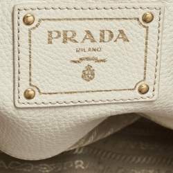 Pre Owned Prada White Vitello Daino Leather Side Zip Tote