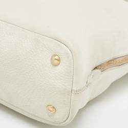 Pre Owned Prada White Vitello Daino Leather Side Zip Tote