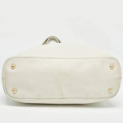 Pre Owned Prada White Vitello Daino Leather Side Zip Tote