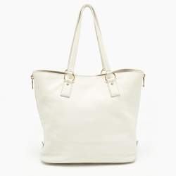 Pre Owned Prada White Vitello Daino Leather Side Zip Tote