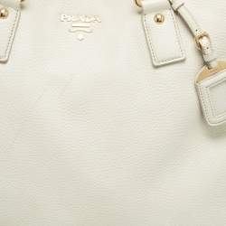 Pre Owned Prada White Vitello Daino Leather Side Zip Tote