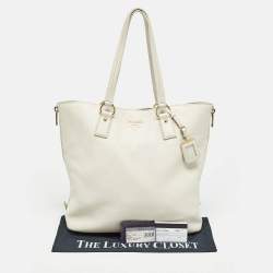Pre Owned Prada White Vitello Daino Leather Side Zip Tote