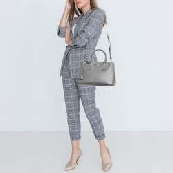 Pre Owned Prada Grey Saffiano Leather Small Double Zip Tote