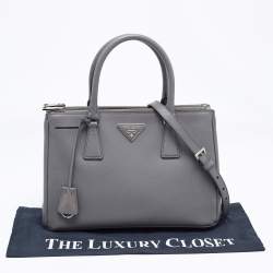 Pre Owned Prada Grey Saffiano Leather Small Double Zip Tote