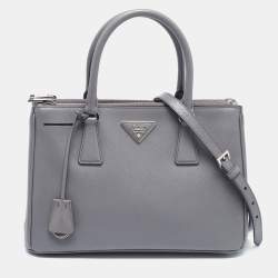 Pre Owned Prada Grey Saffiano Leather Small Double Zip Tote