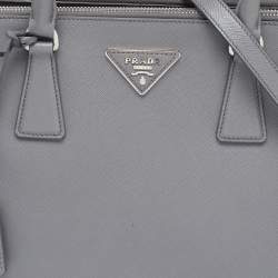 Pre Owned Prada Grey Saffiano Leather Small Double Zip Tote