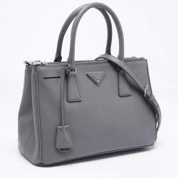 Pre Owned Prada Grey Saffiano Leather Small Double Zip Tote
