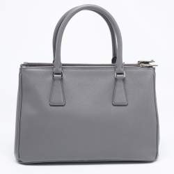 Pre Owned Prada Grey Saffiano Leather Small Double Zip Tote