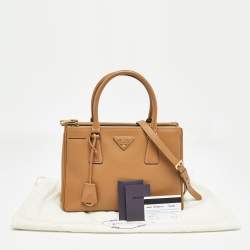 Pre Owned Prada Caramel Saffiano Lux Leather Small Galleria Double Zip Tote