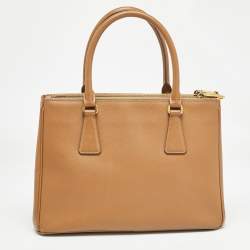 Pre Owned Prada Caramel Saffiano Lux Leather Small Galleria Double Zip Tote