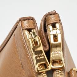 Pre Owned Prada Caramel Saffiano Lux Leather Small Galleria Double Zip Tote
