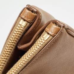 Pre Owned Prada Caramel Saffiano Lux Leather Small Galleria Double Zip Tote