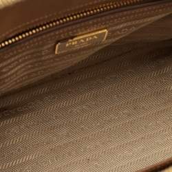 Pre Owned Prada Caramel Saffiano Lux Leather Small Galleria Double Zip Tote