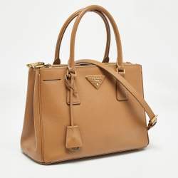 Pre Owned Prada Caramel Saffiano Lux Leather Small Galleria Double Zip Tote
