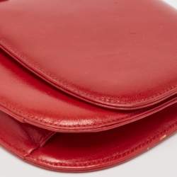 Pre Owned Prada Red Leather Turnlock Flap Clutch