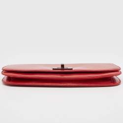 Pre Owned Prada Red Leather Turnlock Flap Clutch