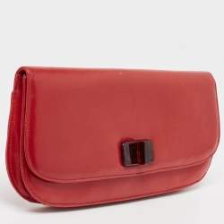 Pre Owned Prada Red Leather Turnlock Flap Clutch