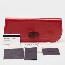 Pre Owned Prada Red Leather Turnlock Flap Clutch